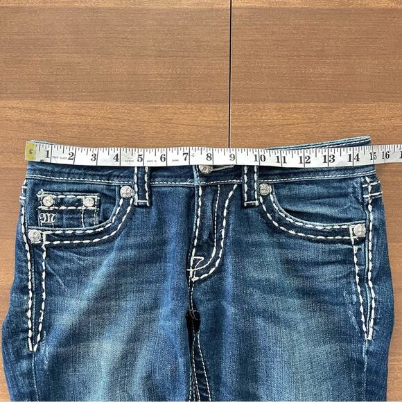 Miss Me | Womens Dark Wash Boot Jeans Blue Denim Thick Stitch Embellished JP5014 - Picture 9 of 13